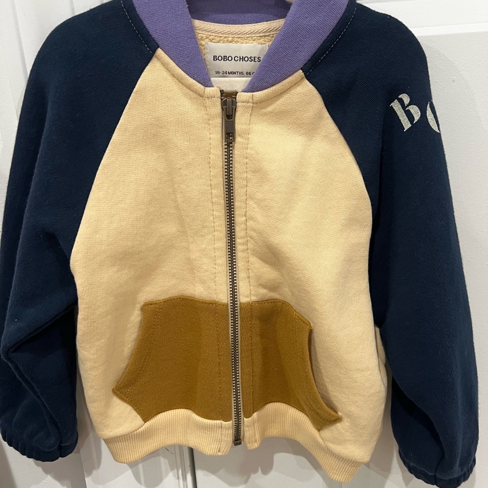 Bobo Choses Colorblock Zip Sweatshirt in Purple, Navy & Cream